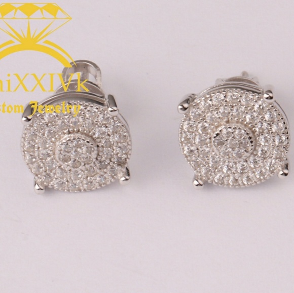 Iced Out 3 Stripe 925 Silver Studded Earrings - Picture 1 of 2